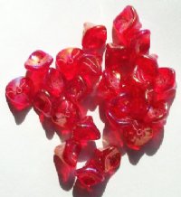 25 9mm Transparent Red Lustre Three Petal Flower Drop Beads